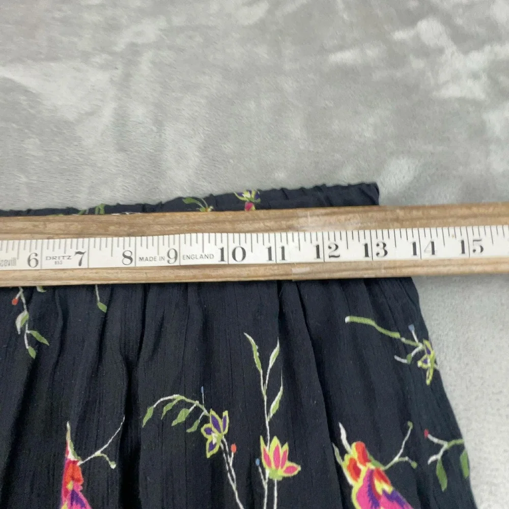 Japna Floral Midi Skirt Black Rayon‎ Elastic Waist Boho Butterfly Print Small